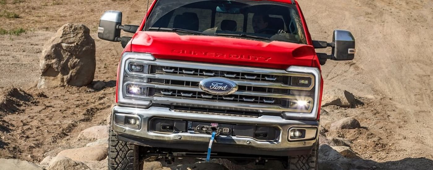 Red 2025 Ford F-250 for sale near Nevada off-roading.