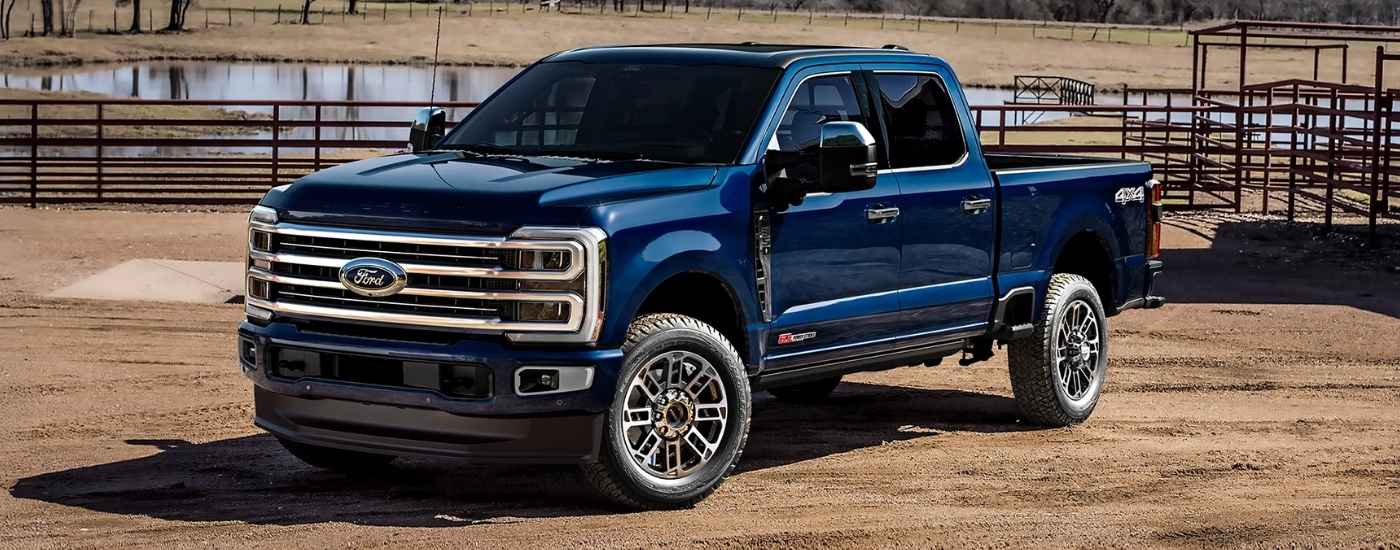 Blue 2025 Ford F-250 Super Duty for sale near Vanlue parked on dirt.