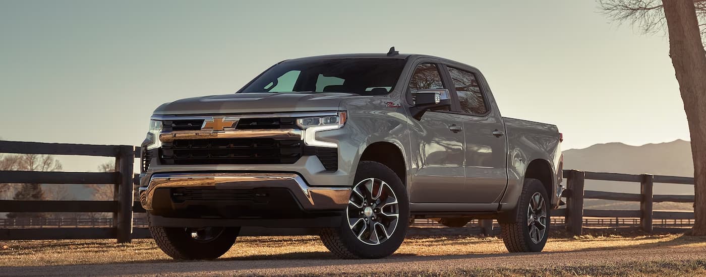 Grey 2024 Chevy Silverado 1500 parked on a farm