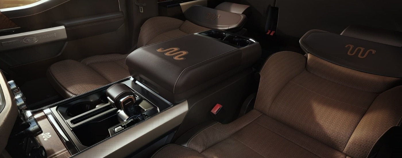 Brown leather seats in a 2023 Ford F-150 King Ranch