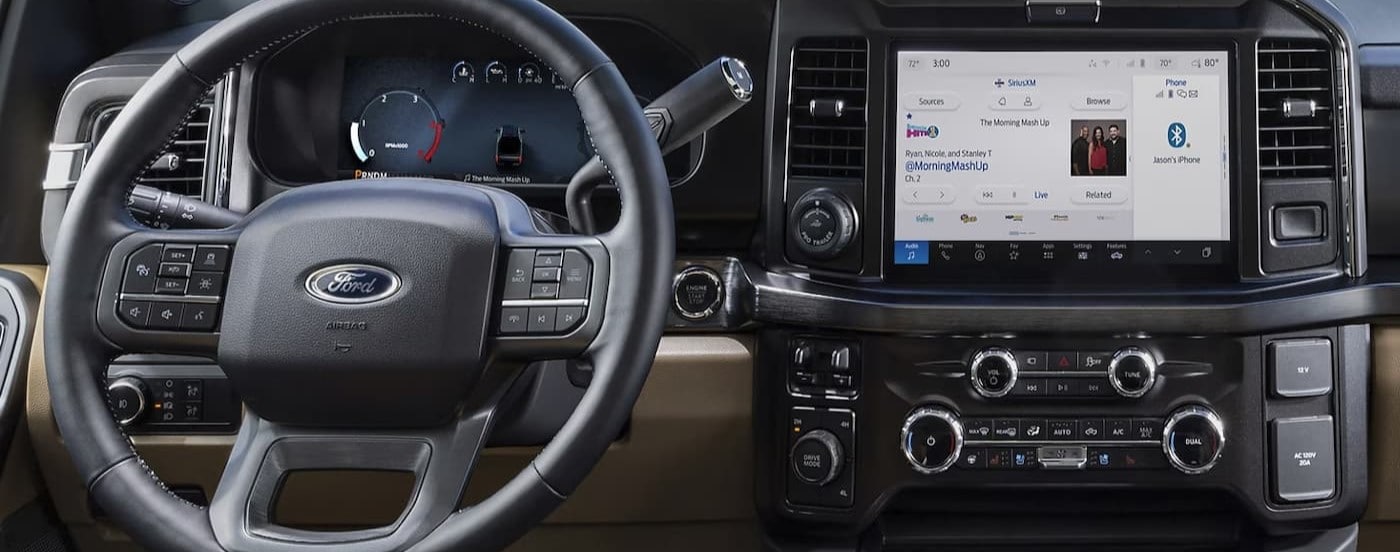A close-up of the dash is shown in a 2025 Ford F-350 Super Duty.