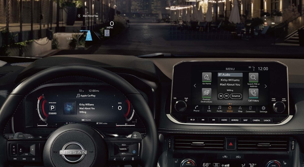 Infotainment screen in a  2023 Nissan Rogue.
