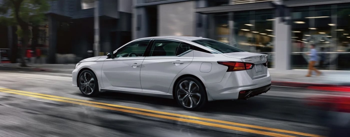 A white 2026 Nissan Altima from the side.