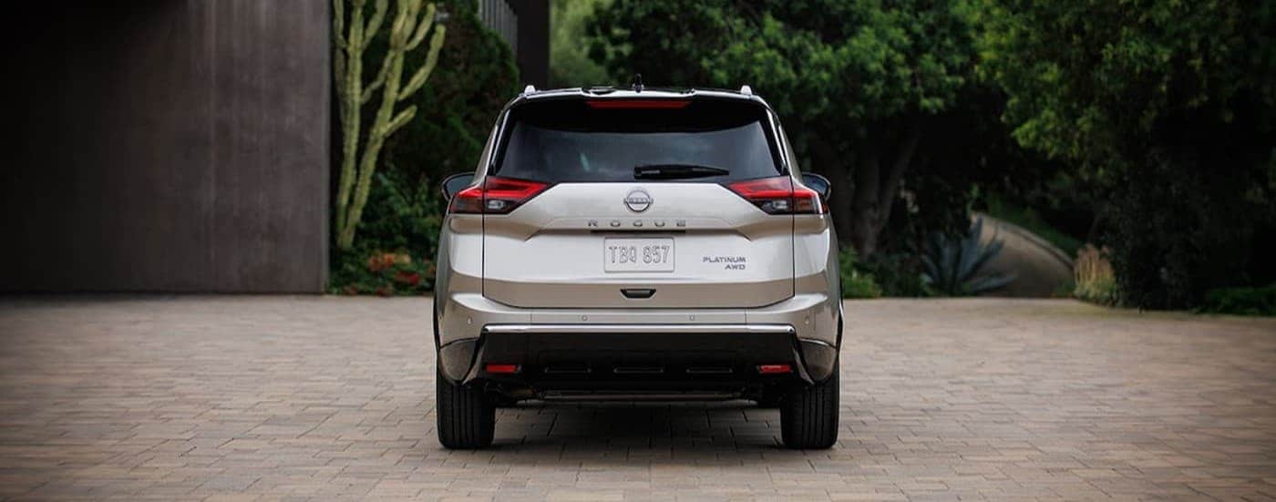 The rear end of a silver 2026 Nissan Rogue.