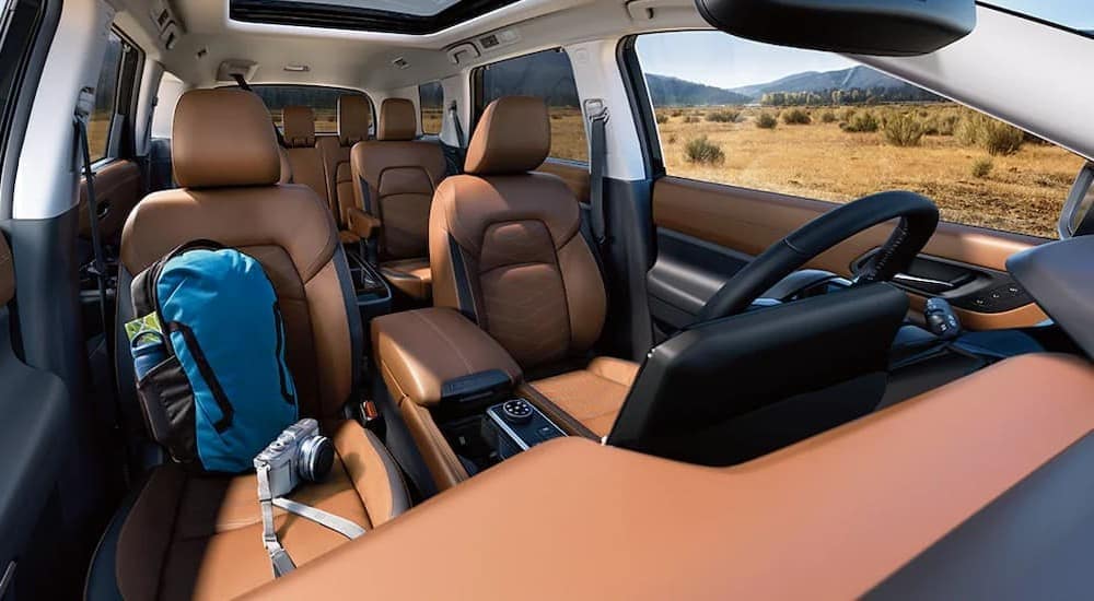 The brown interior in a 2025 Nissan Pathfinder.