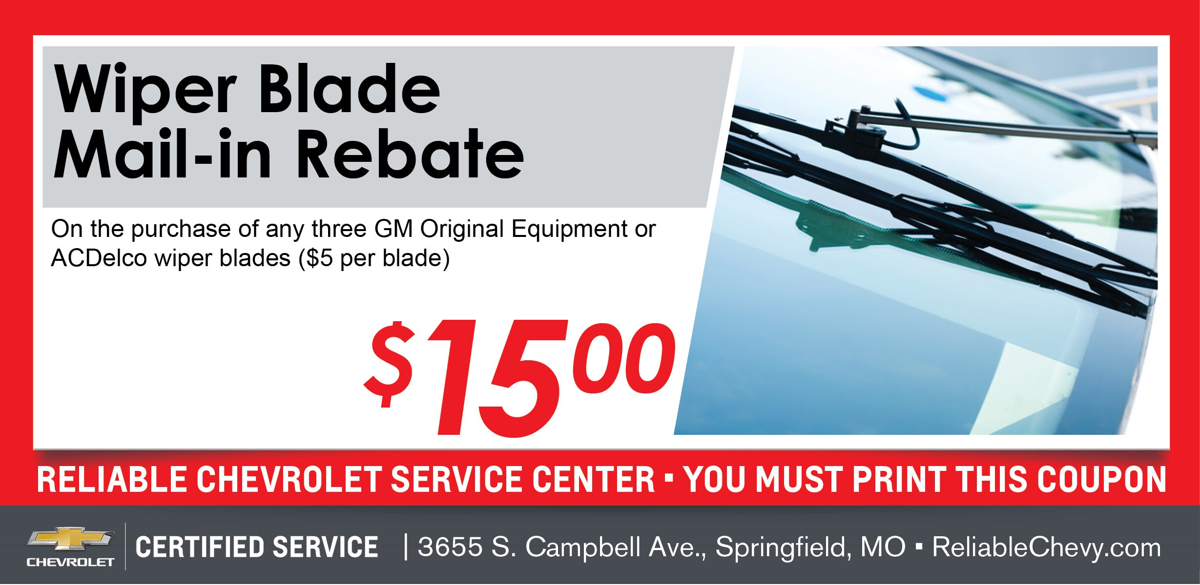 Service Coupon Windsheild Wipers Reliable Chevrolet
