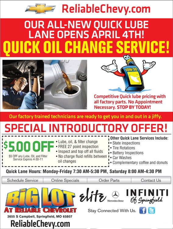 Reliable Chevrolet Springfield Mo >> Quick Lube Service Reliable Chevrolet Reliable Chevrolet Springfield Mo >> Quick Lube Service Reliable Chevrolet