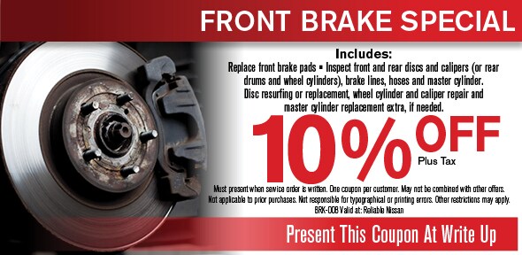 Brake Service Coupon | Reliable Nissan