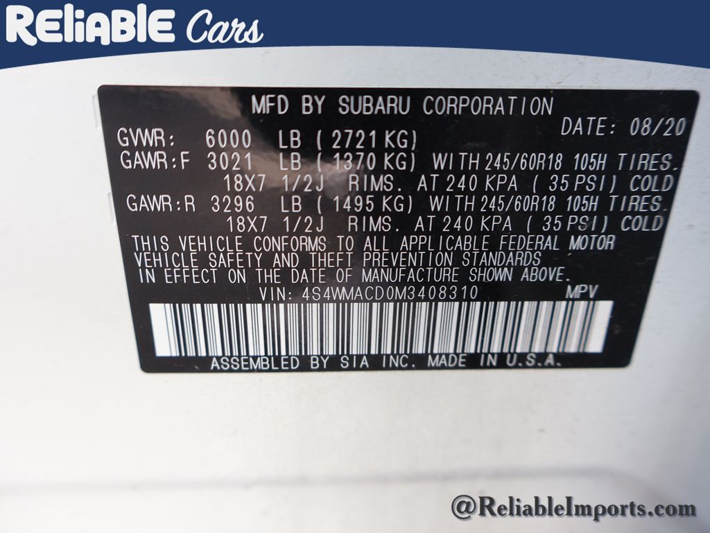 Used 2021 Crystal White Pearl Subaru Premium 8-Passenger image 25