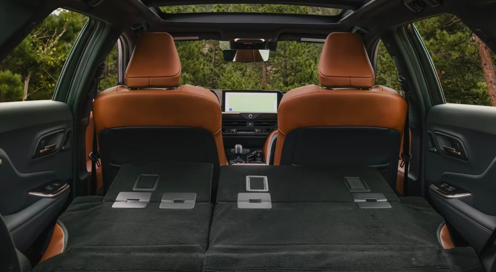  Interior of the 2026 Crown Signia with the seats folded down 