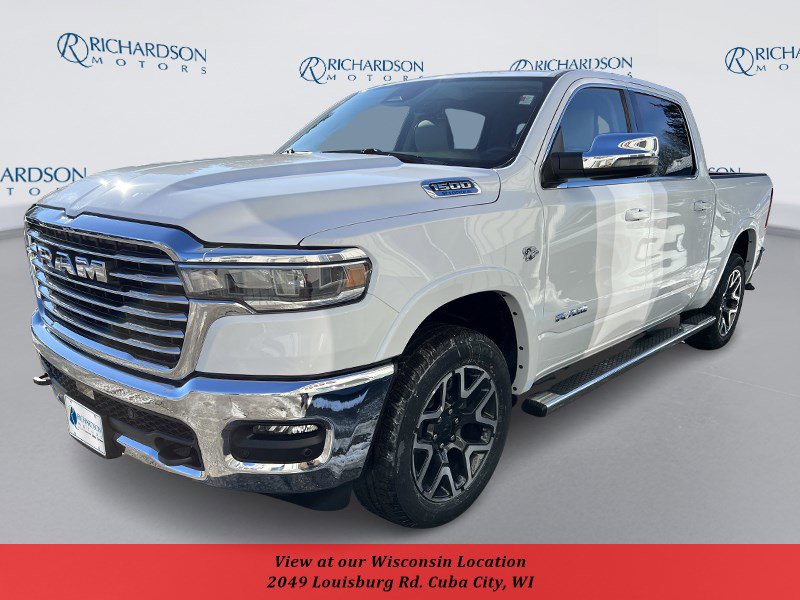 Bright White 2026 RAM 1500 Laramie Crew Cab 4WD Pickup Truck Four-Wheel Drive 8-Speed Automatic