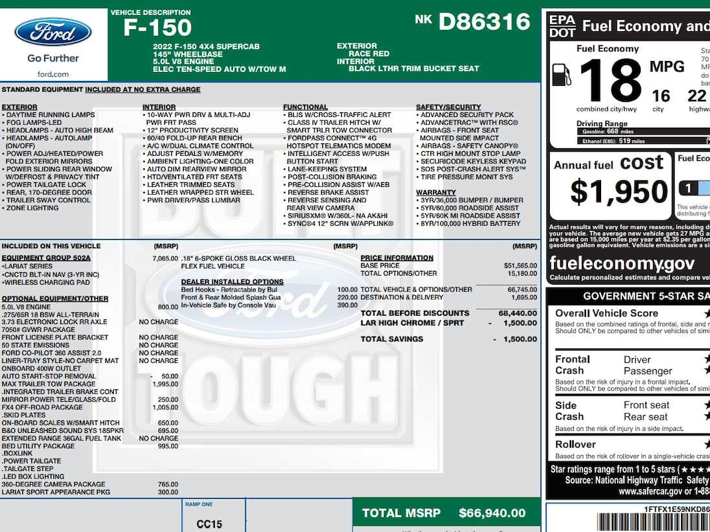 Used 2022 Ford F-150 Lariat 4WD Supercab 6.5 Box 4WD SuperCab 6.5 Box