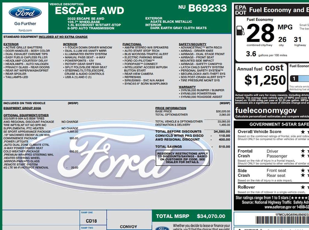 Used 2022 Ford Escape SE AWD