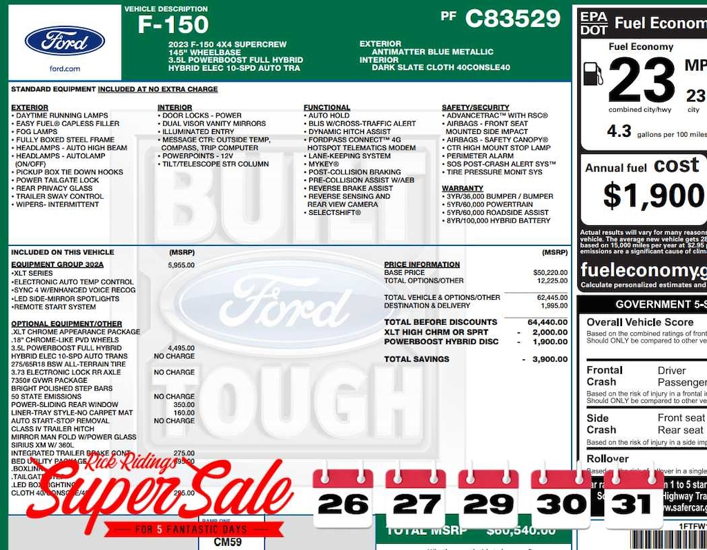 Used 2023 Ford F-150 XLT 4WD Supercrew 5.5 Box 4WD SuperCrew 5.5 Box