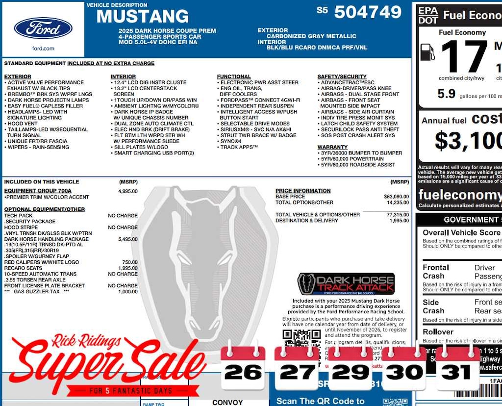 New 2025 Ford Mustang Dark Horse Fastback