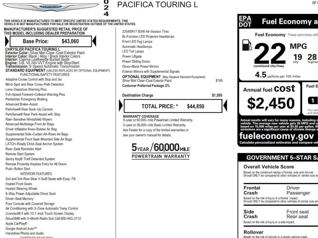 Used 2024 Chrysler Pacifica Touring L FWD