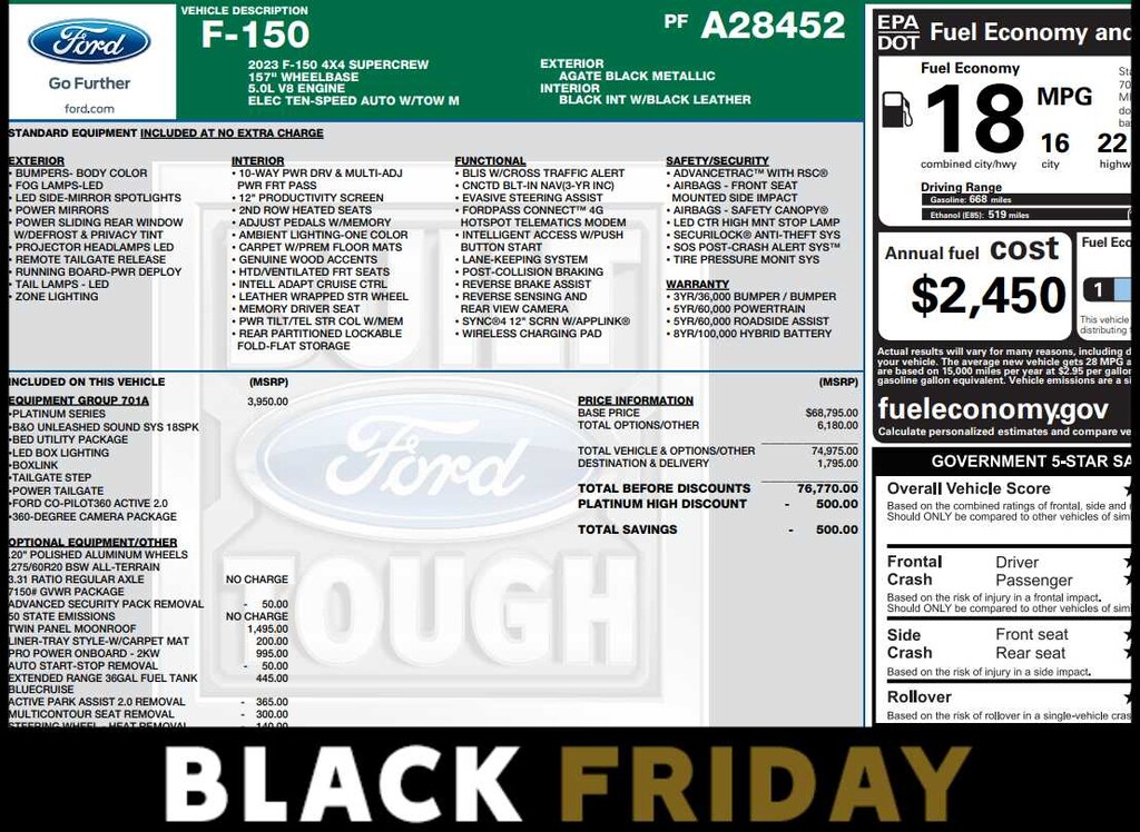 Used 2023 Ford F-150 Platinum 4WD Supercrew 5.5 Box 4WD SuperCrew 5.5 Box