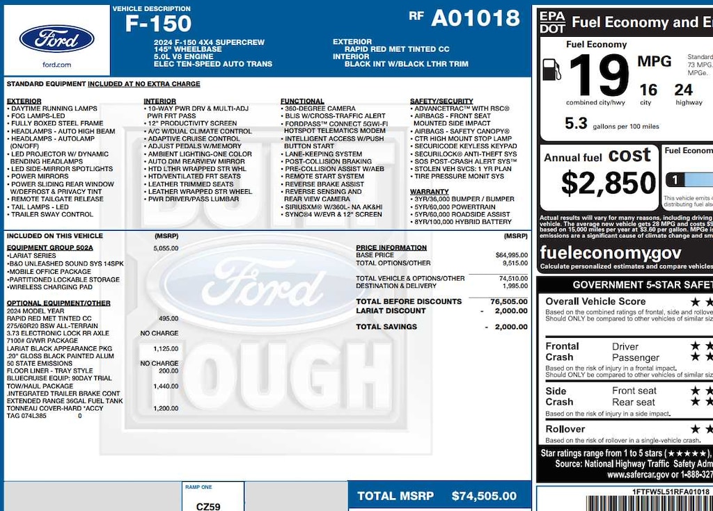 Used 2024 Ford F-150 Lariat 4WD Supercrew 5.5 Box 4WD SuperCrew 5.5 Box