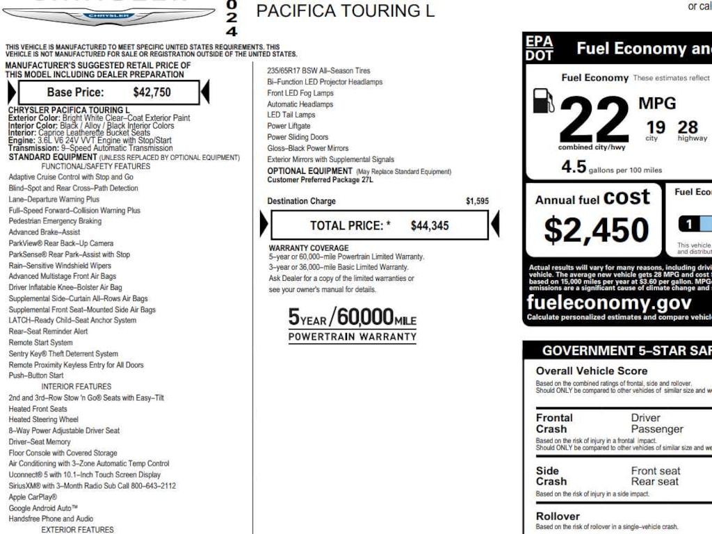 Used 2024 Chrysler Pacifica Touring L FWD