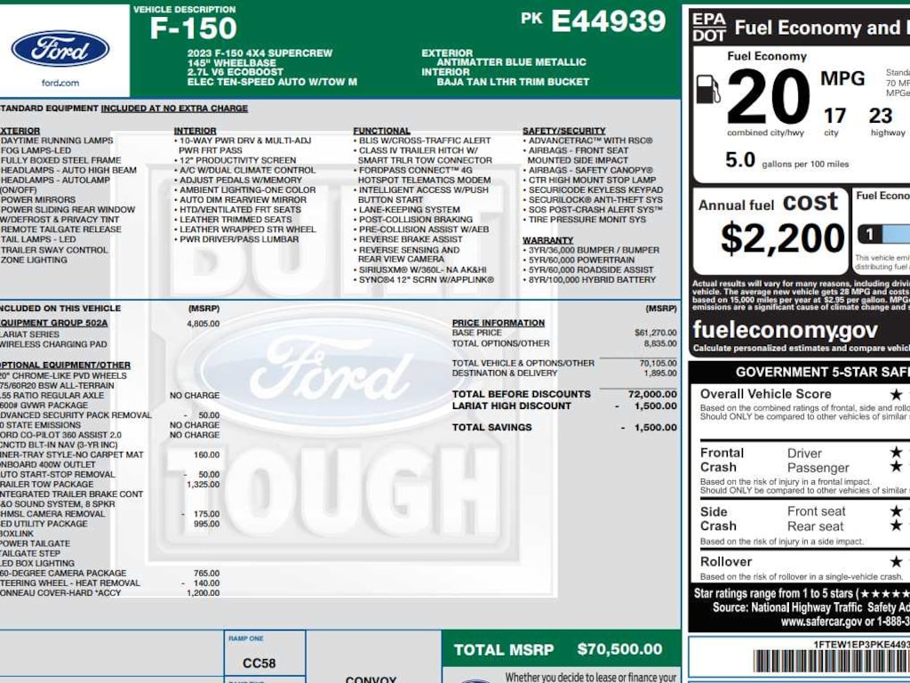 Used 2023 Ford F-150 Lariat 4WD Supercrew 5.5 Box 4WD SuperCrew 5.5 Box