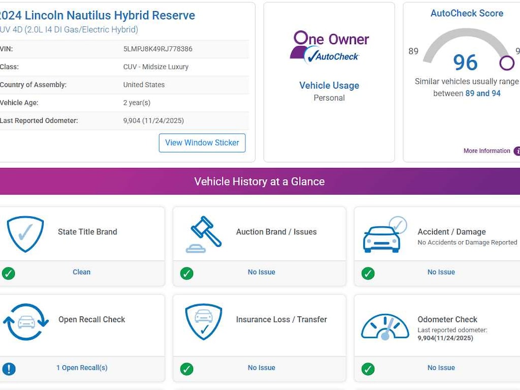 Used 2024 Lincoln Nautilus Reserve AWD