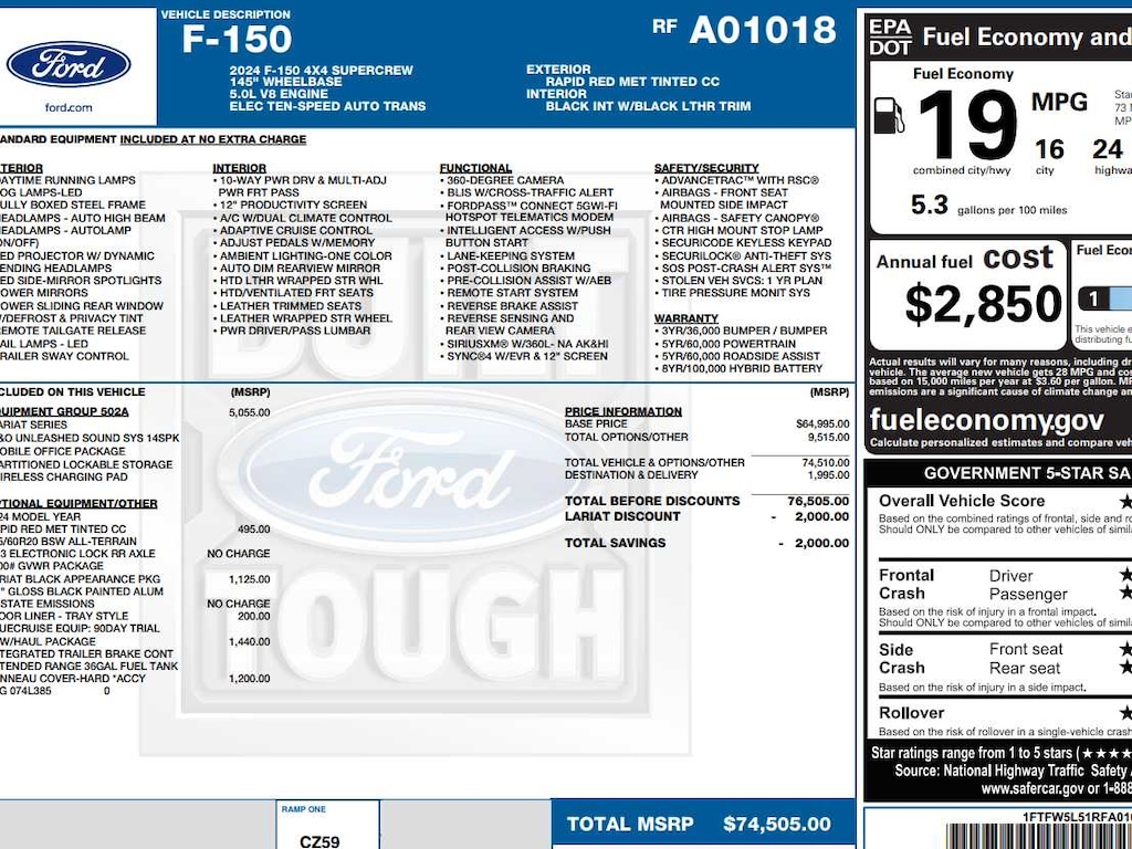 Used 2024 Ford F-150 Lariat 4WD Supercrew 5.5 Box 4WD SuperCrew 5.5 Box