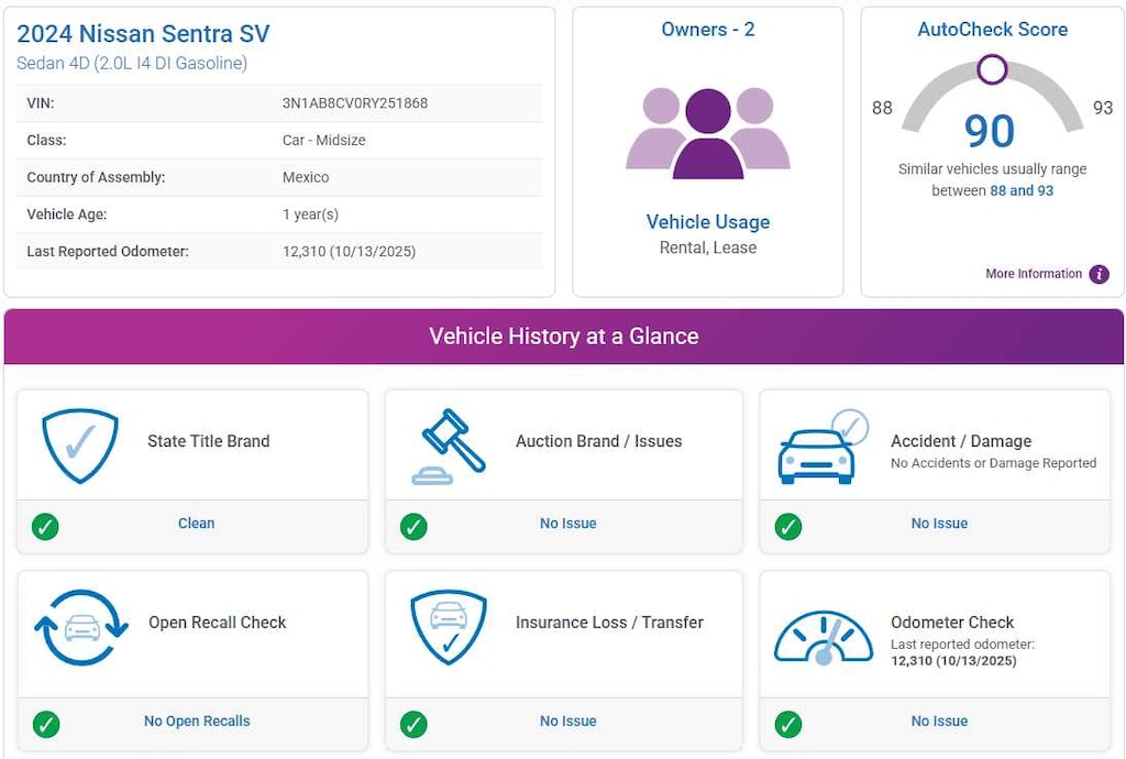 Used 2024 Nissan Sentra SV CVT