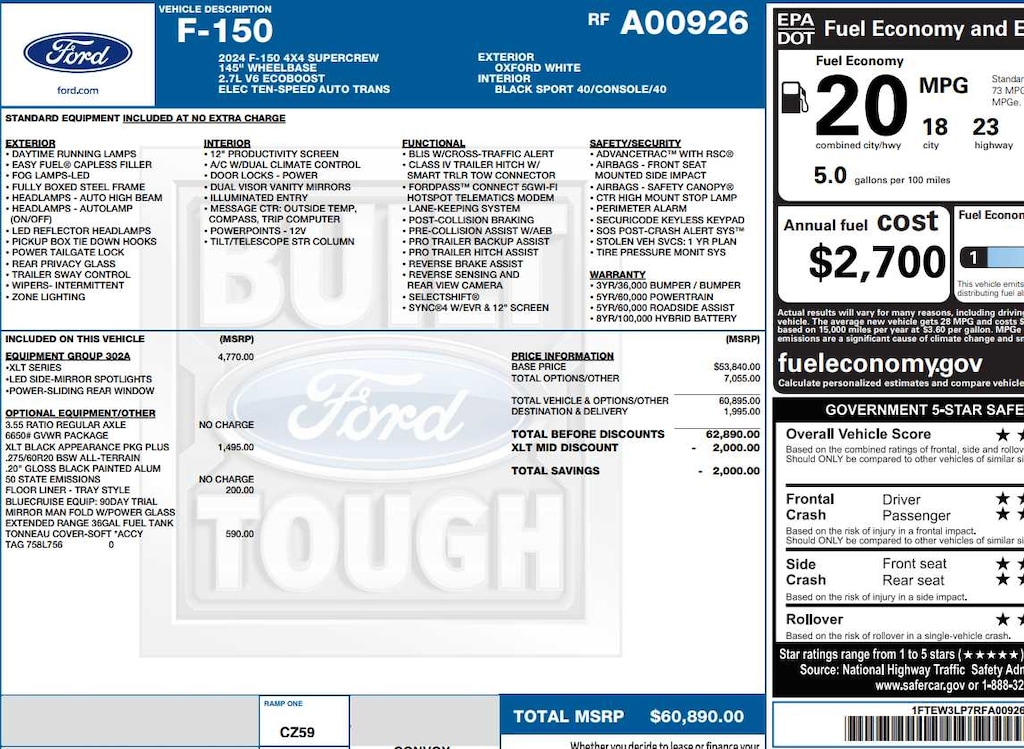 Used 2024 Ford F-150 XLT 4WD Supercrew 5.5 Box 4WD SuperCrew 5.5 Box