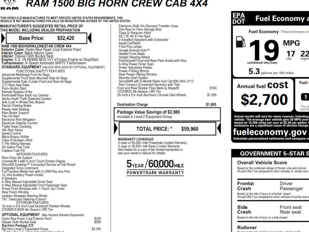 Used 2023 Ram 1500 Big Horn 4x4 Crew Cab 64 Box Truck Crew Cab