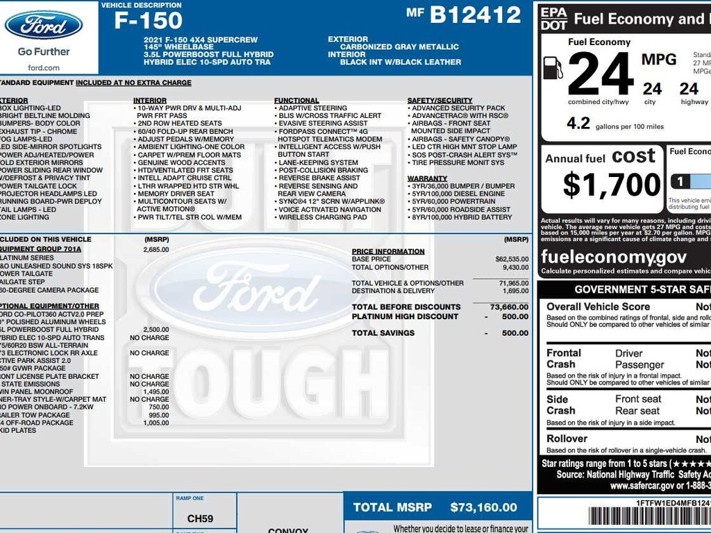Used 2021 Ford F-150 Platinum 4WD Supercrew 5.5 Box Truck SuperCrew Cab