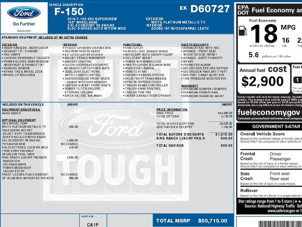 Used 2014 Ford F-150 King Ranch 2WD Supercrew 145 Truck SuperCrew Cab