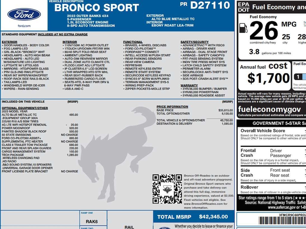 Used 2023 Ford Bronco Sport Outer Banks SUV