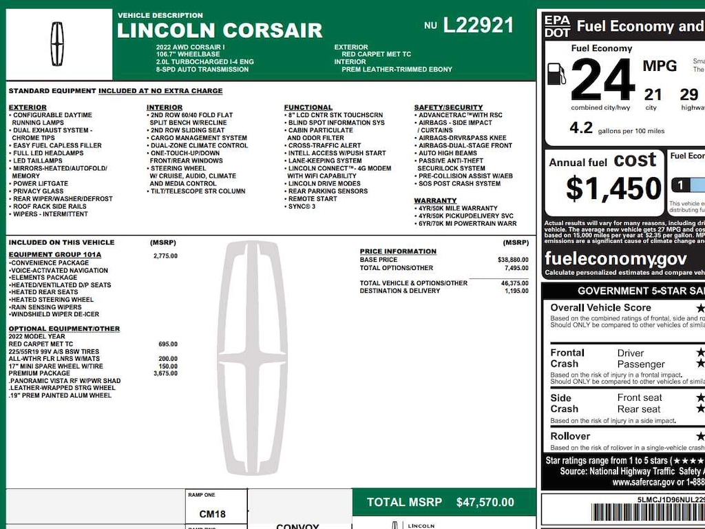 Used 2022 Lincoln Corsair Standard SUV