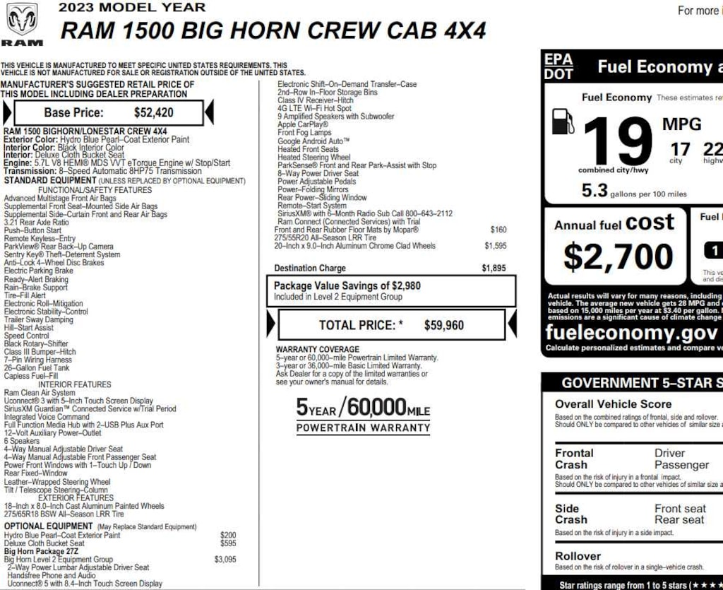 Used 2023 Ram 1500 Big Horn 4x4 Crew Cab 64 Box Truck Crew Cab
