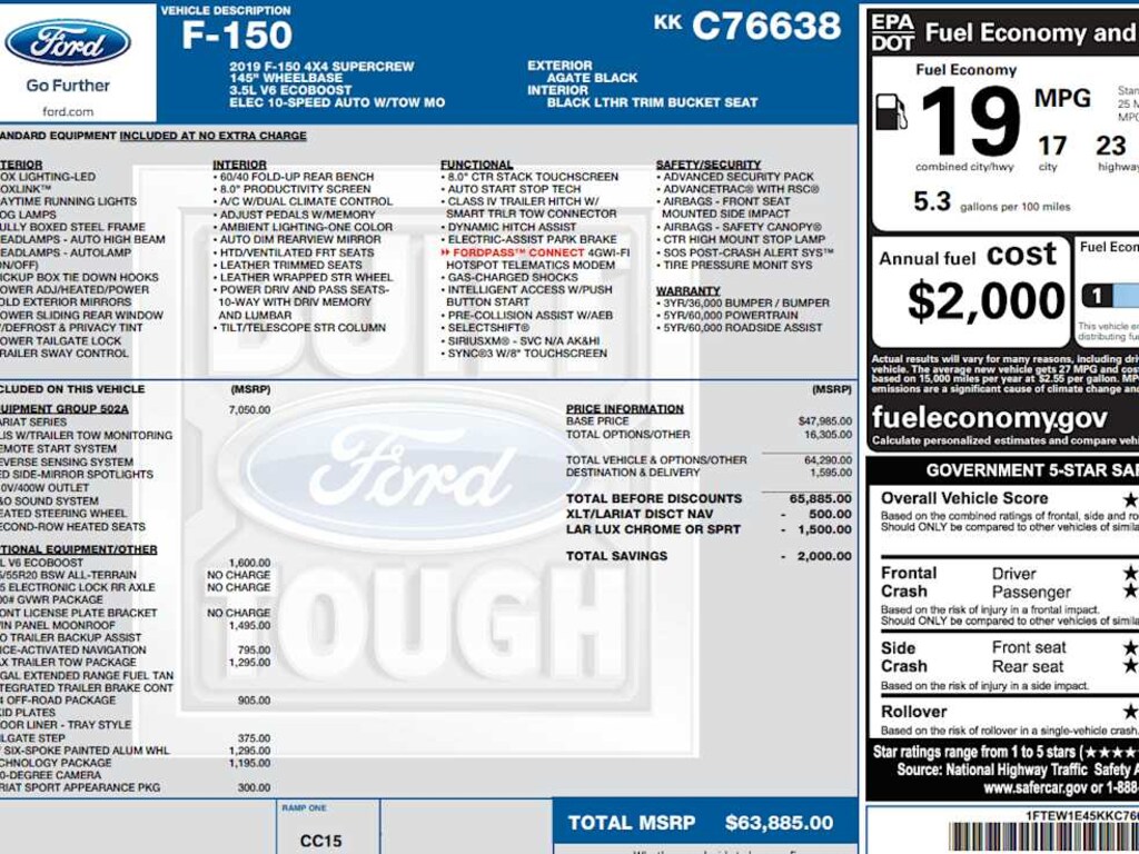 Used 2019 Ford F-150 Lariat 4WD Supercrew 5.5 Box Truck SuperCrew Cab