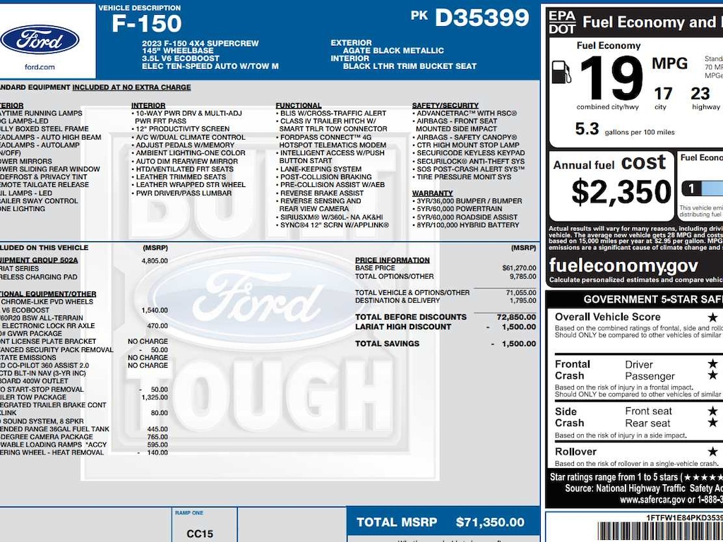 Used 2023 Ford F-150 Lariat 4WD Supercrew 5.5 Box Truck SuperCrew Cab