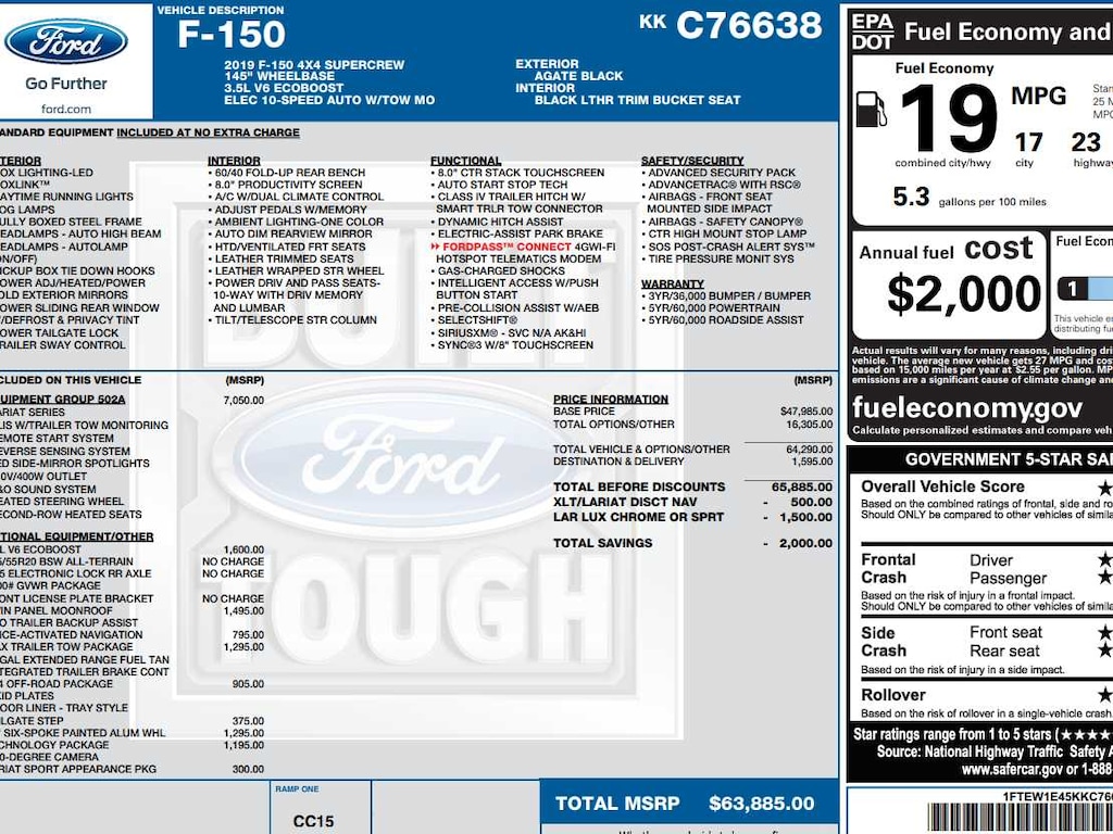 Used 2019 Ford F-150 Lariat 4WD Supercrew 5.5 Box Truck SuperCrew Cab