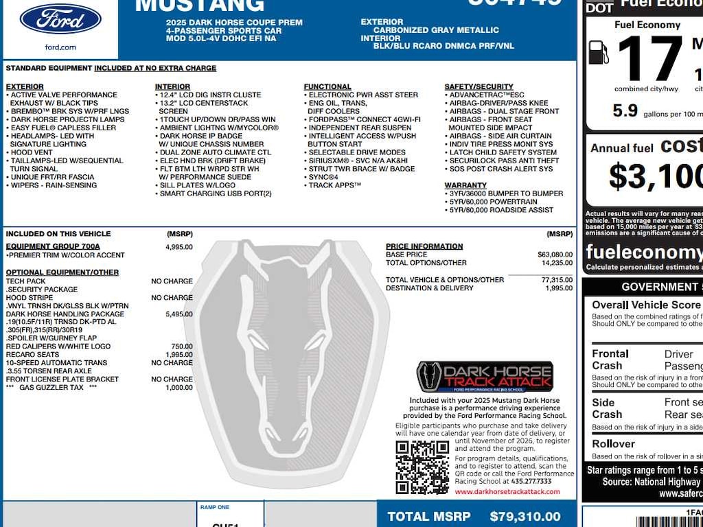 New 2025 Ford Mustang Dark Horse Fastback