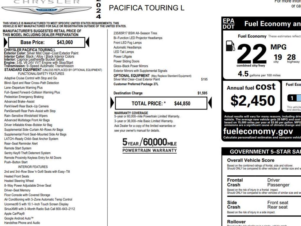 Used 2024 Chrysler Pacifica Touring L Van Passenger Van