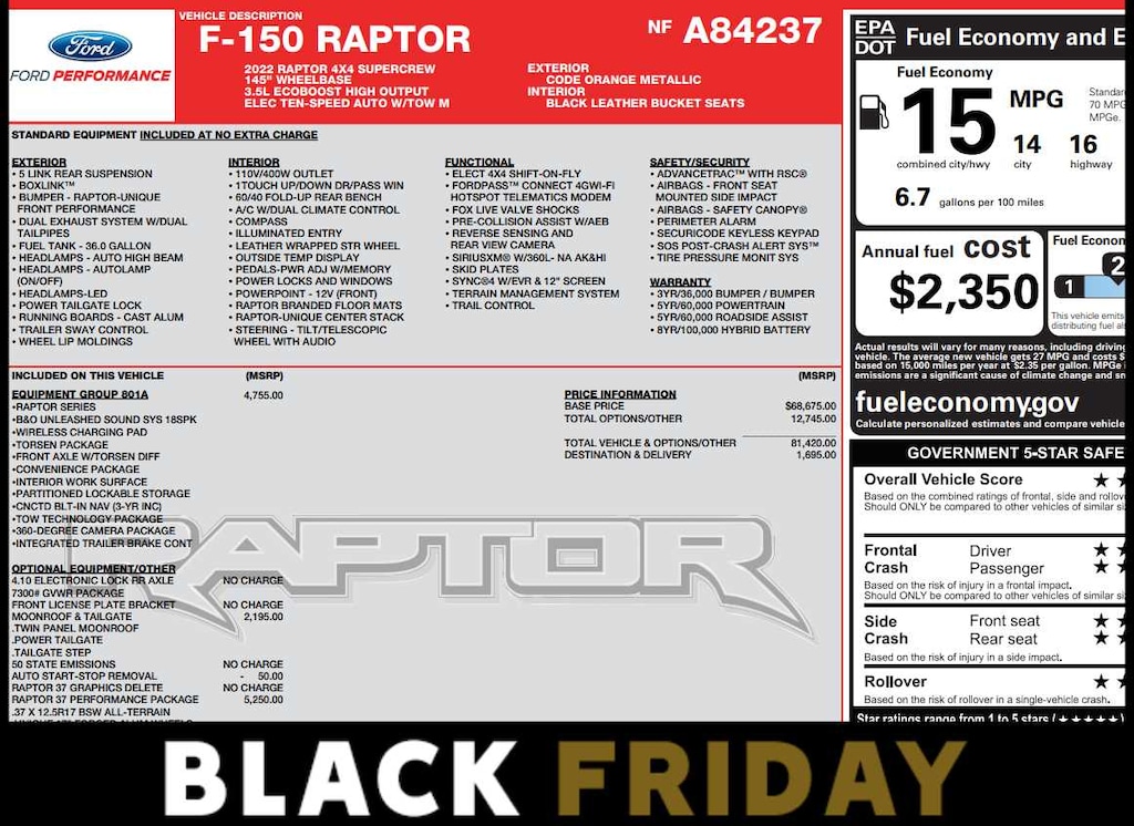 Used 2022 Ford F-150 Raptor Truck SuperCrew Cab