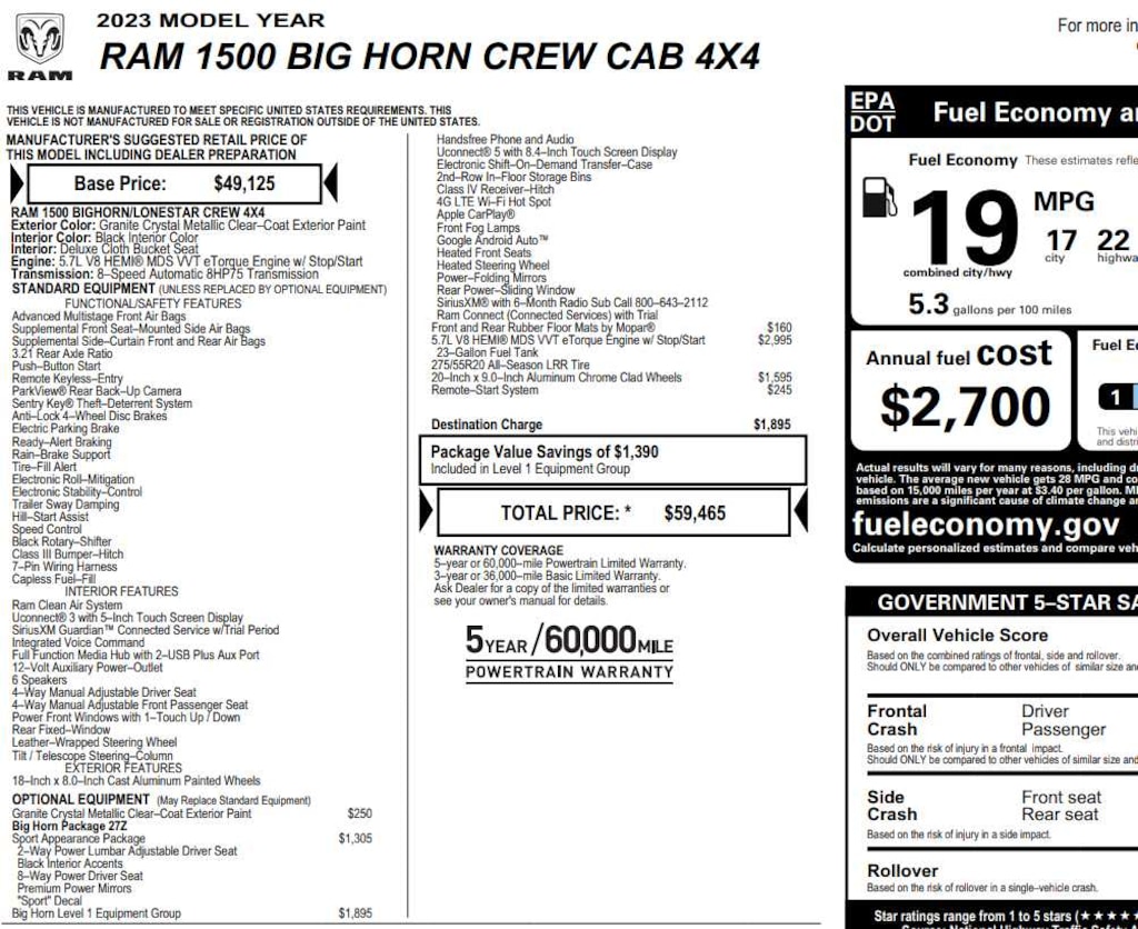 Used 2023 Ram 1500 Big Horn 4x4 Crew Cab 57 Box 4x4 Crew Cab 57 Box