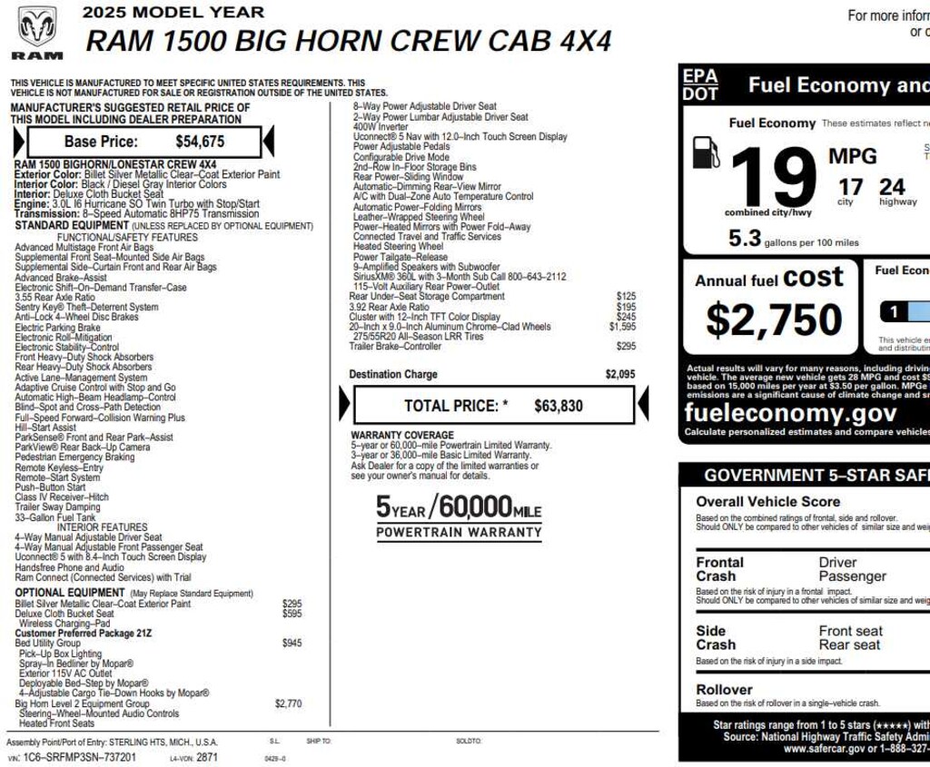 Used 2025 Ram 1500 Big Horn 4x4 Crew Cab 64 Box 4x4 Crew Cab 64 Box