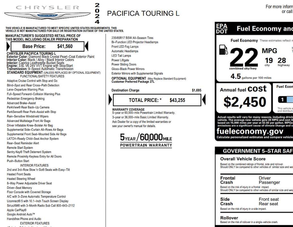 Used 2024 Chrysler Pacifica Touring L FWD