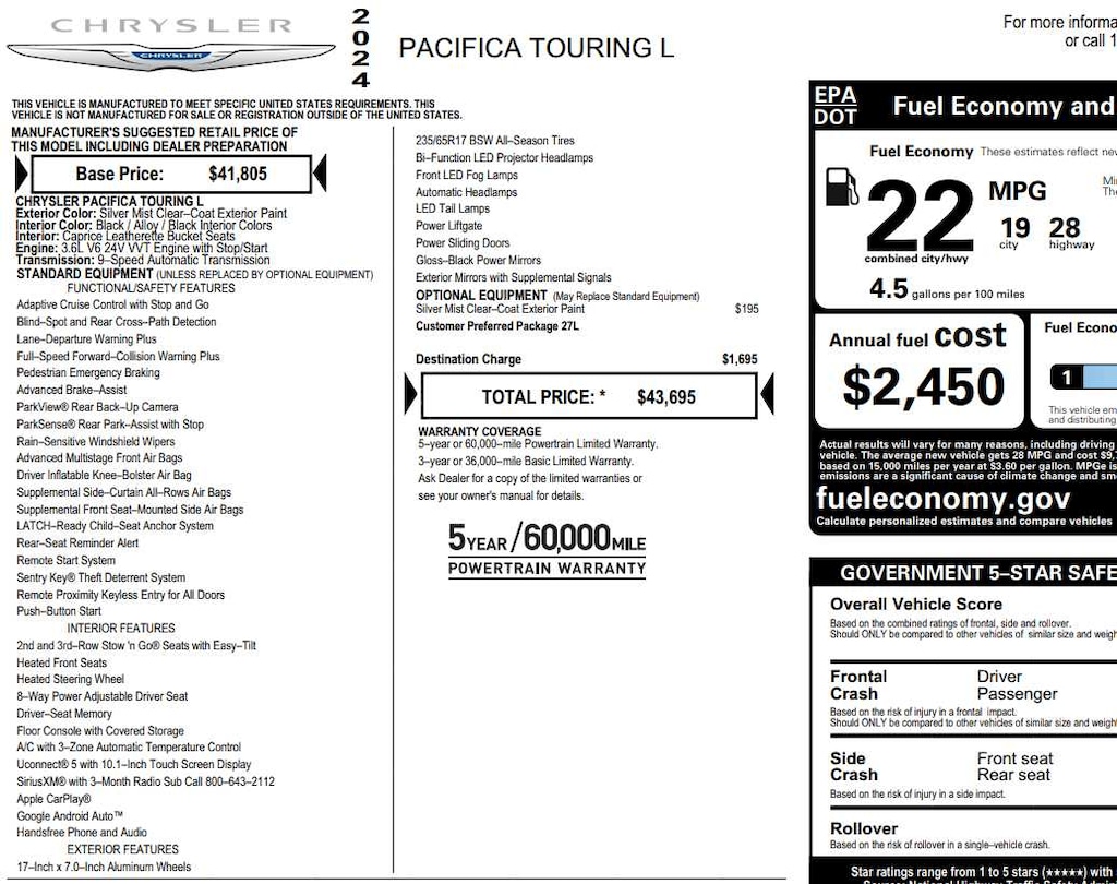 Used 2024 Chrysler Pacifica Touring L FWD