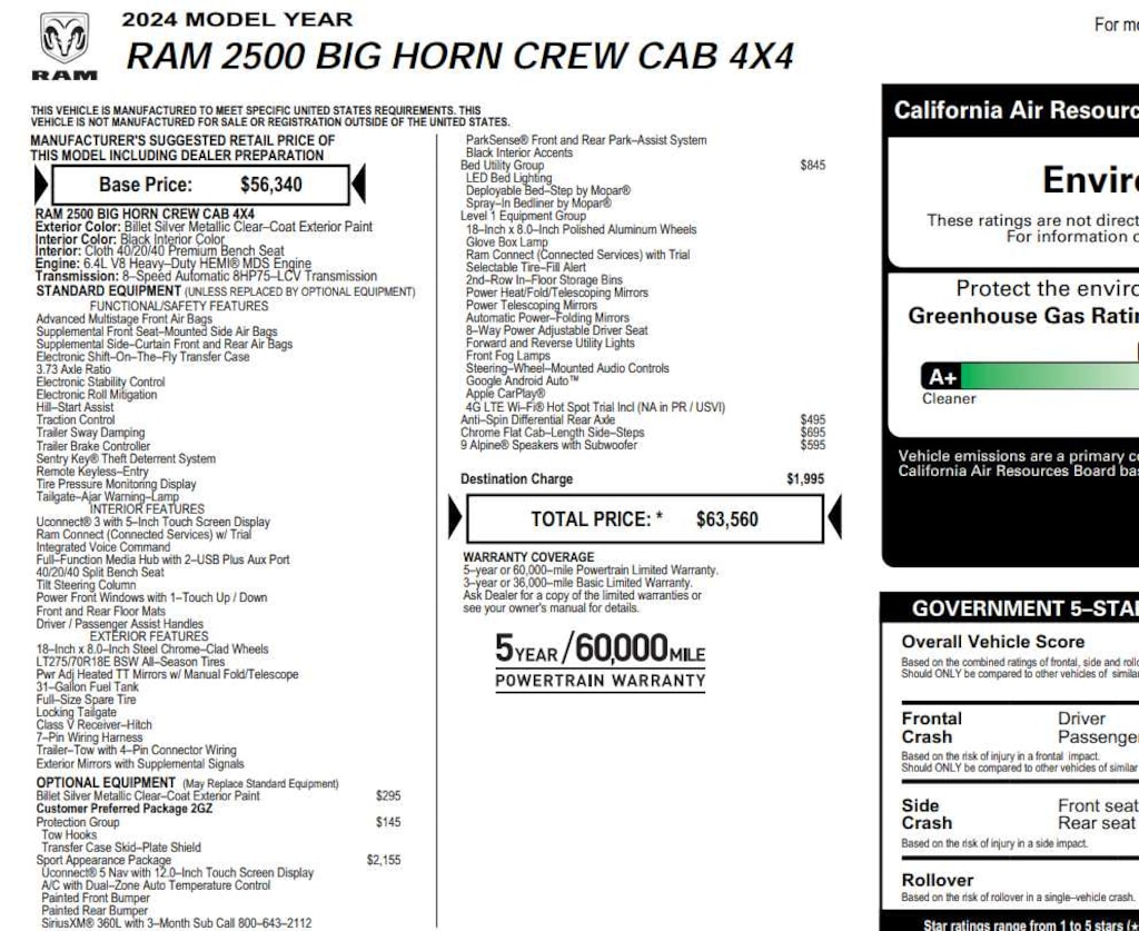 Used 2024 Ram 2500 Big Horn 4x4 Crew Cab 64 Box 4x4 Crew Cab 64 Box