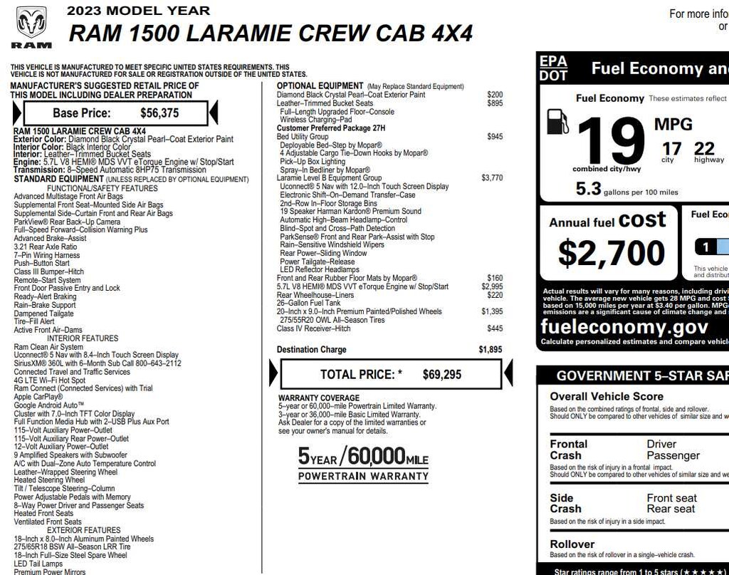 Used 2023 Ram 1500 Laramie 4x4 Crew Cab 57 Box 4x4 Crew Cab 57 Box
