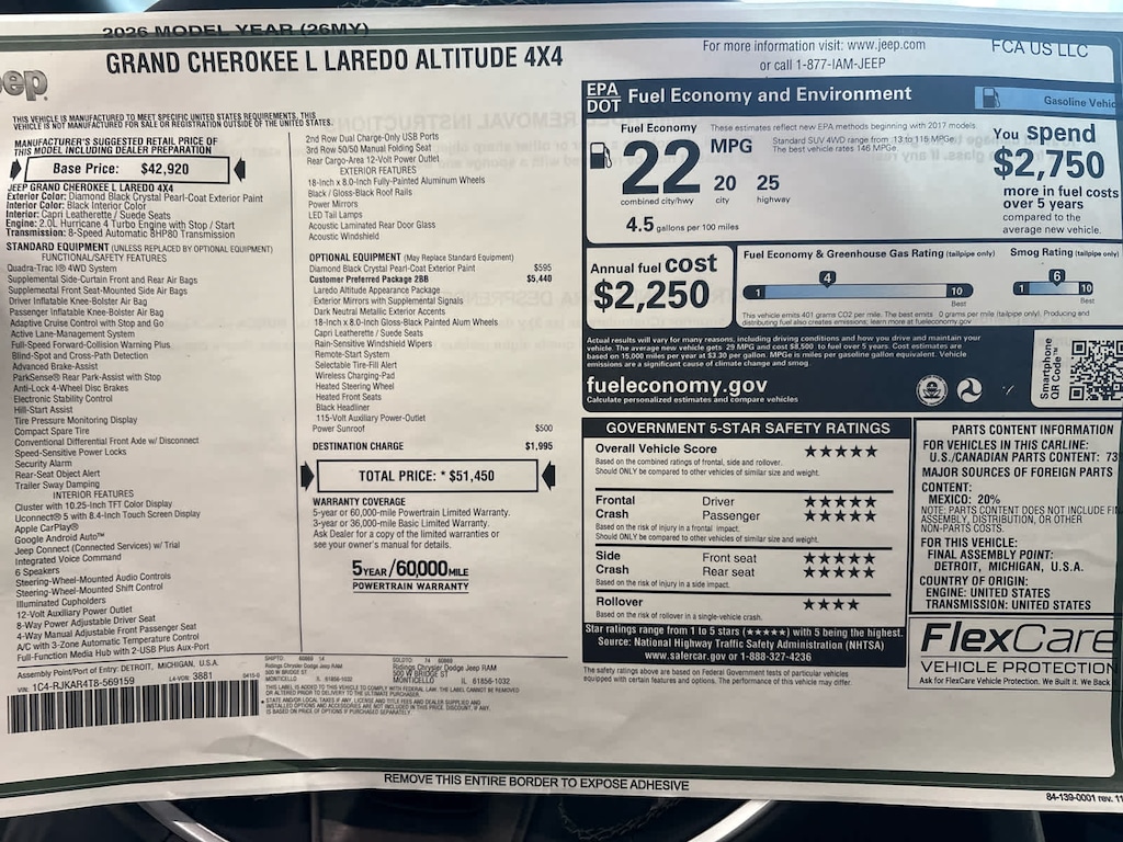 New 2026 Jeep Grand Cherokee L LAREDO ALTITUDE 4X4 Sport Utility