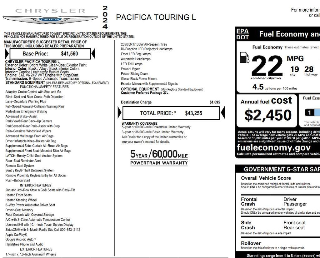 Used 2024 Chrysler Pacifica Touring L FWD