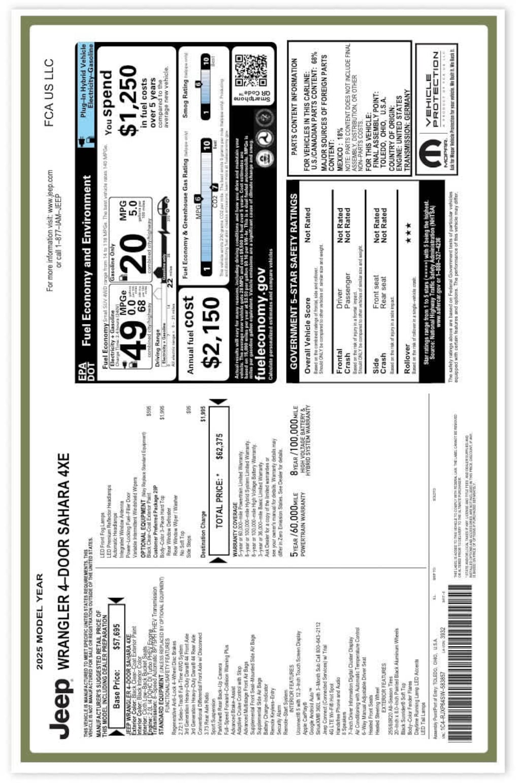 Used 2025 Jeep Wrangler 4xe Sahara 4x4