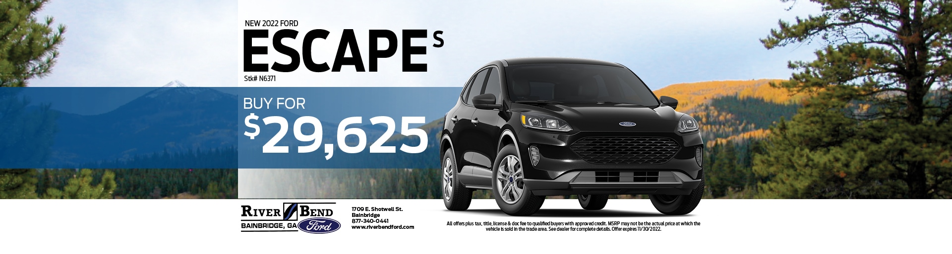 New 2022 Ford Escape S for $29,625